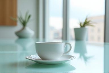 Ceremonia de té minimalista en oficina moderna